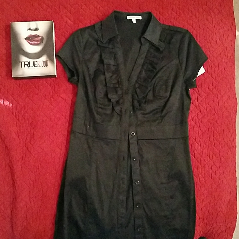 Black button up collar dress